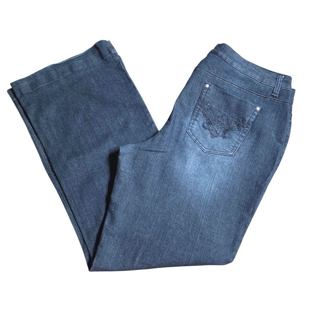 Sonoma Goods for Life Modern Trouser Jeans Womens 16 Blue Wide Leg Embroidered